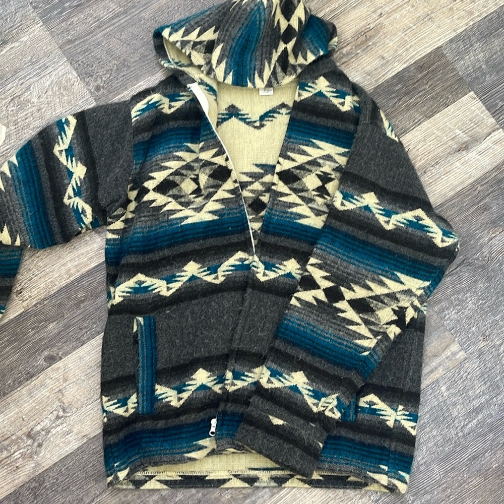 New Mexico grey cream and blue jacket. Super warms large. Handmade. Dope.